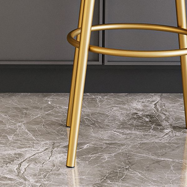 Glam Armless Backrest Counter Stool Iron Kitchenr Bar Stool with Velvet Cushion and Pedal