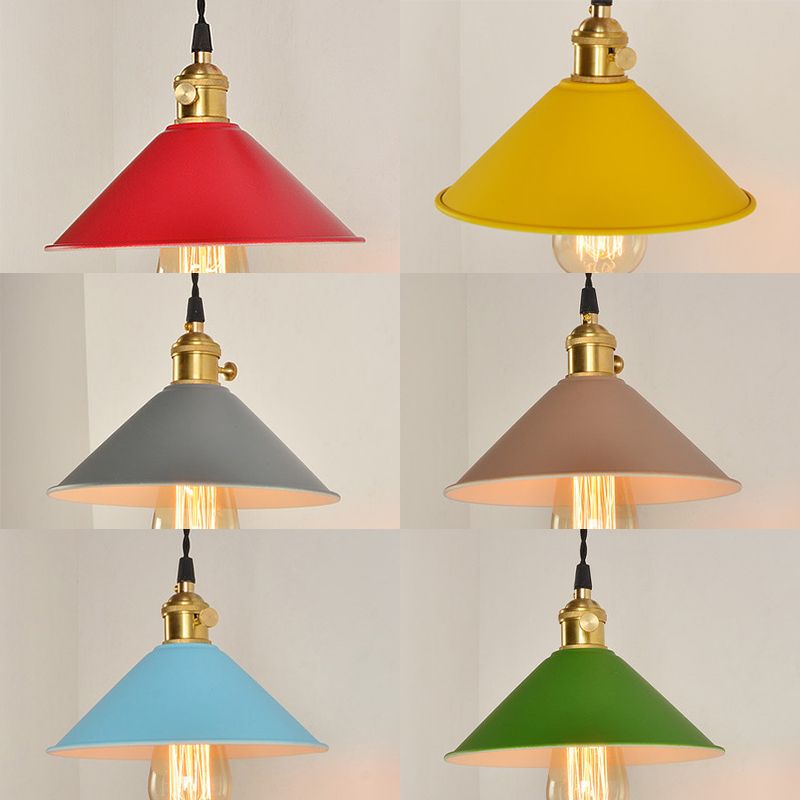 1-Lights Macaroon Style Simplicity Wall Lamp Metal Cone Shade Bedroom Sconce Light with Brass Rotary Switch
