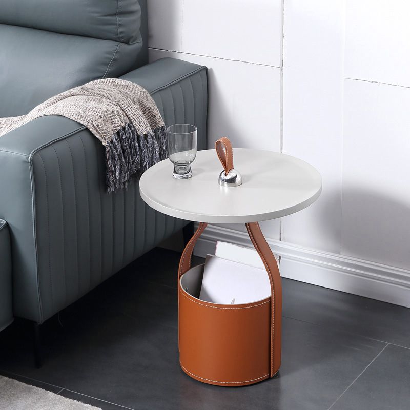 Modernistic Wood Pedestal with Storage Round Living Room Side Table