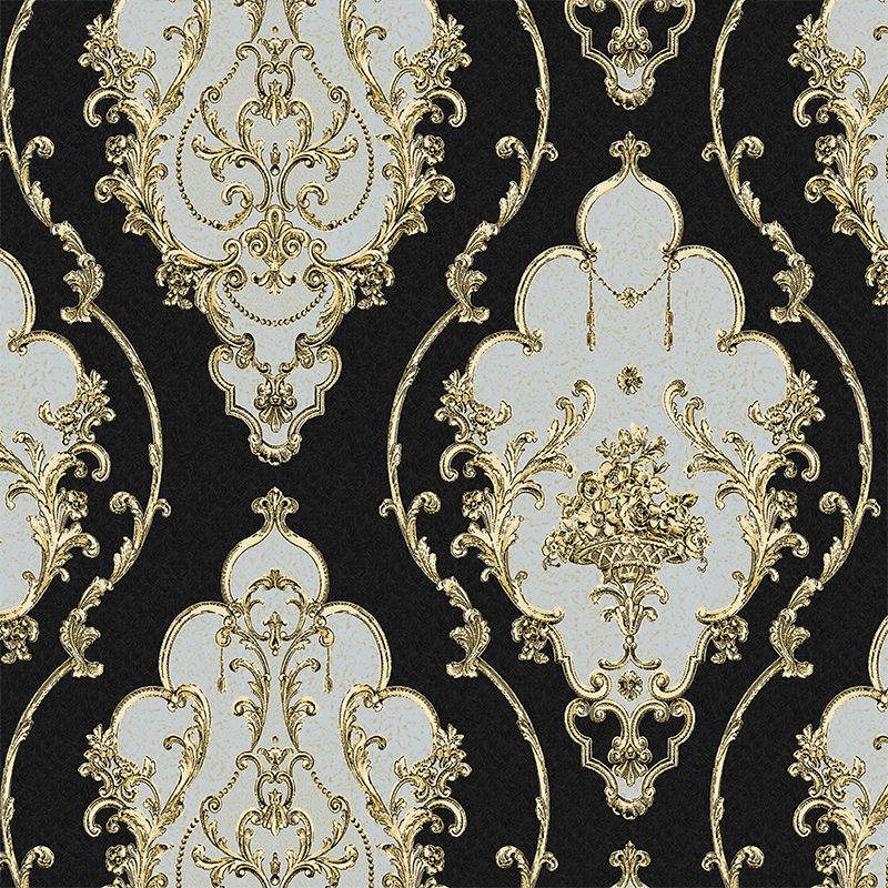 Non-Pasted Wallpaper with Harlequin and Floral Pattern, 33'L x 20.5"W