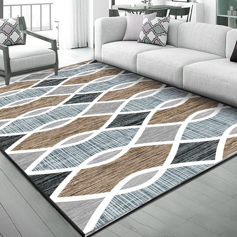 White Waves Rug Polyester Simple Rug Non-Slip Backing Rug for Drawing Room