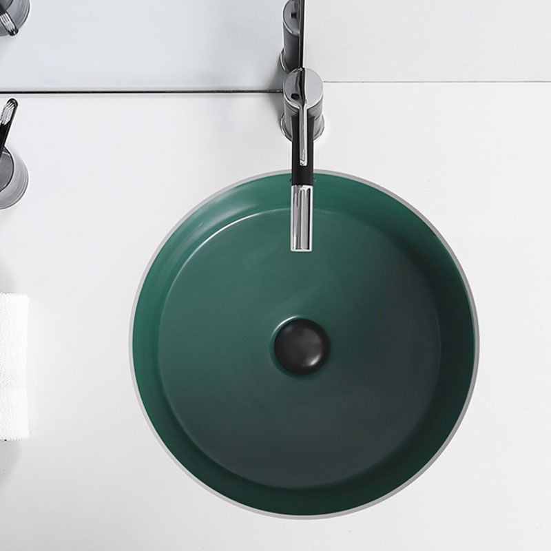 Porcelain Bathroom Sink Round Vessel Lavatory Sink with Pop-Up Drain