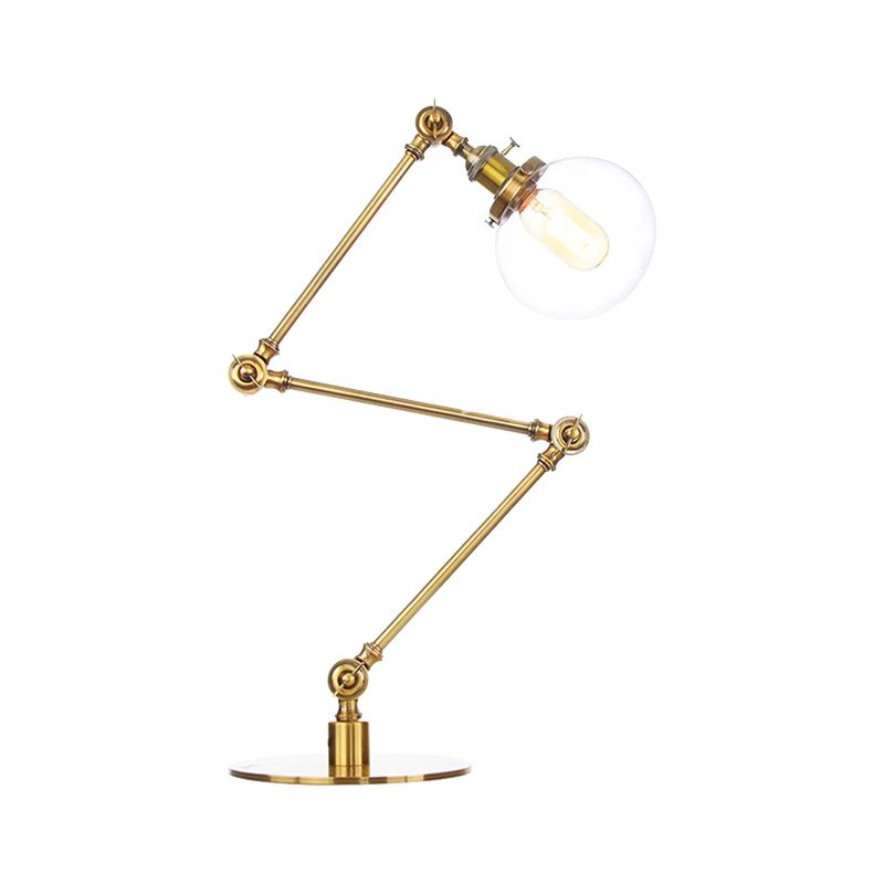 Industrial Global Table Lamp Amber/Clear Glass 1 Light Restaurant Table Light with Adjustable Arm in Black/Brass Finish