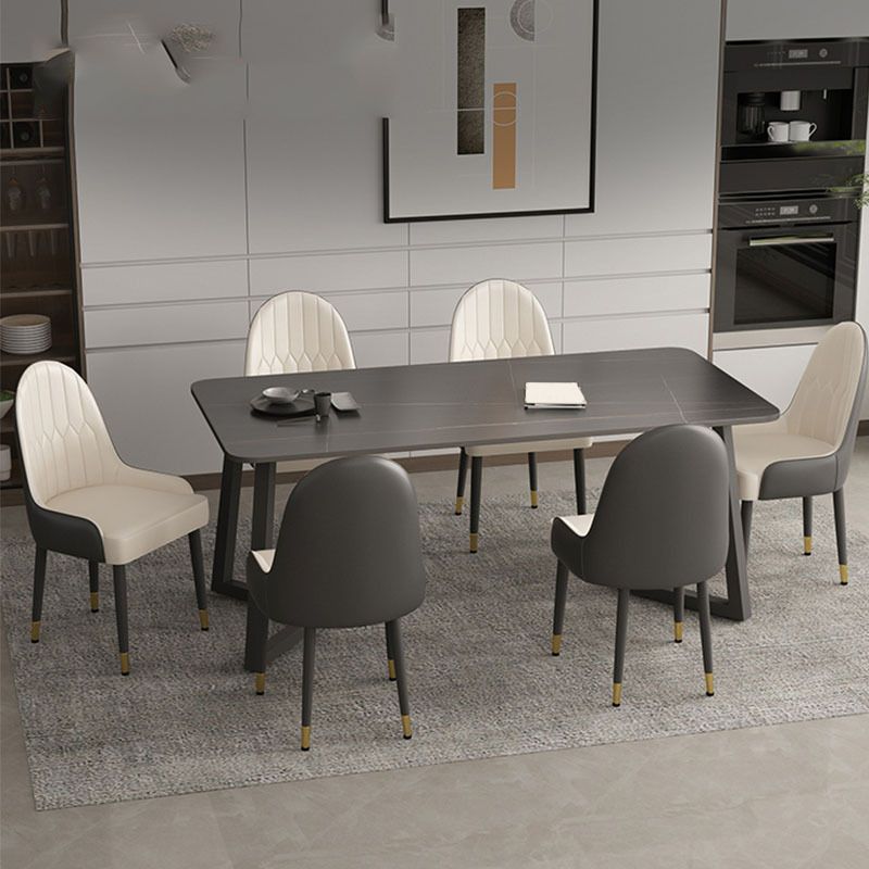 Modern Matte Finish Dining Table for Home Stone Top Dinette Table with Metal Sled