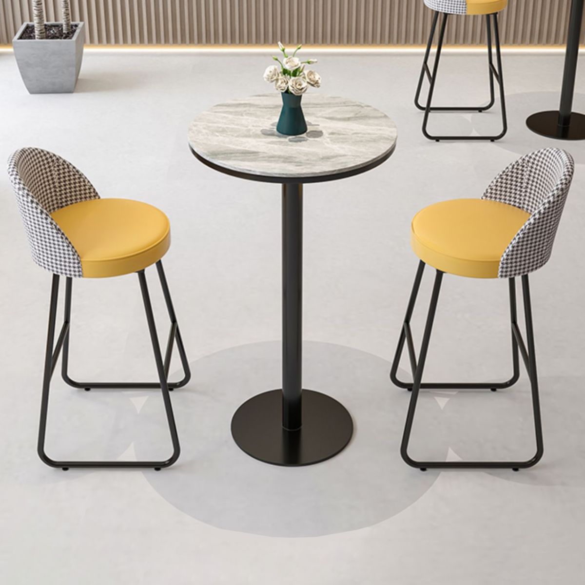 Modern Round Bar Table Set 1/3 Pcs Stone Top Bar Table and Leather Stools