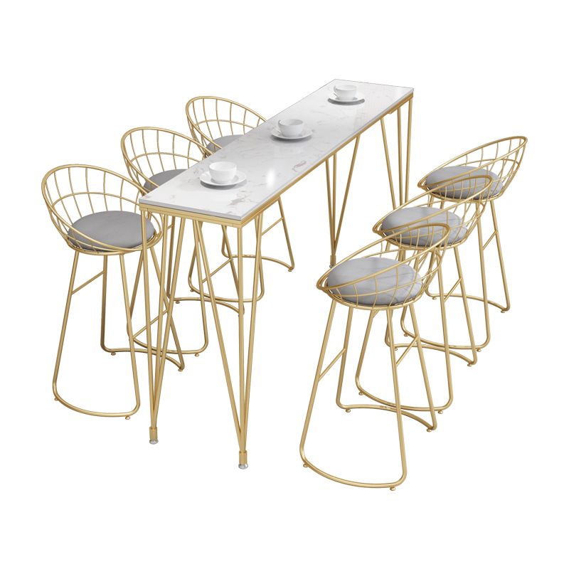 White and Black Glam Style Bar Table in Gold Metal Foot and Marble Milk Tea Shop Table