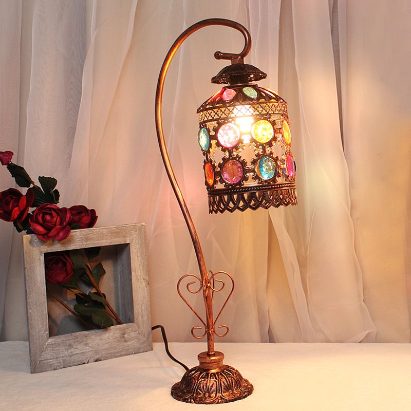 Mesa de cobre de metal Luz Cilíndrica 1 Lámpara de parada de noche bohemia para sala de estar
