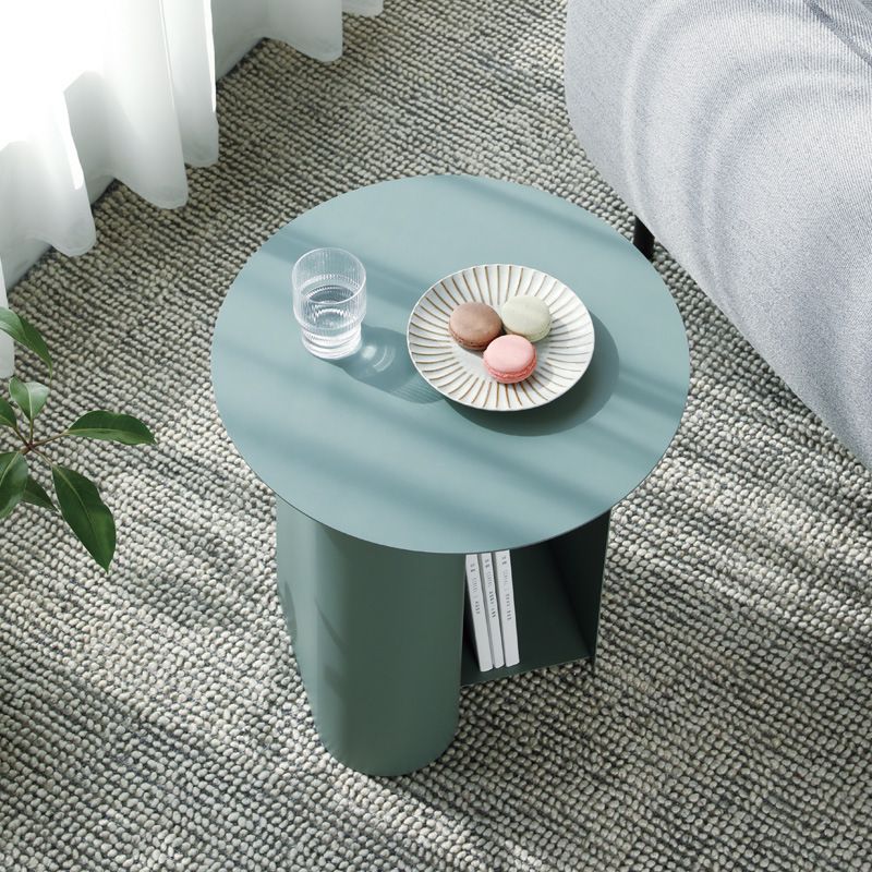 Modern Round Pedestal Coffee Table for Living Room in Pink with Storage