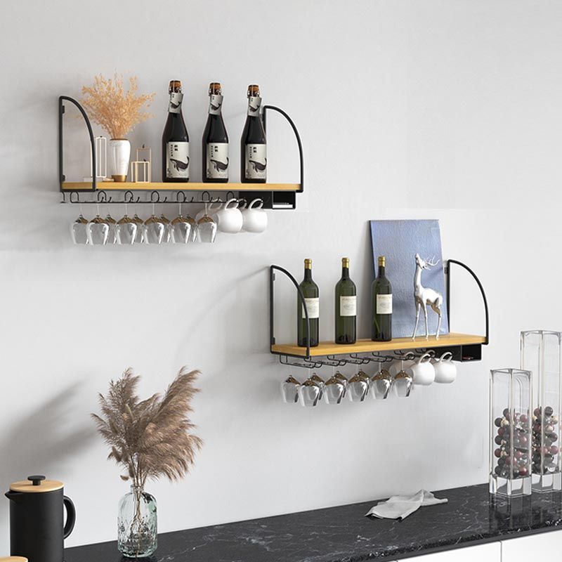 Wall Mounted Solid Wood Wine Bottle & Glass Rack Industrial Bottle Rack