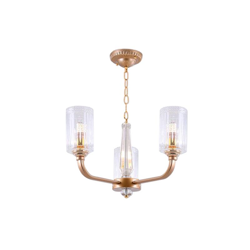 Clear Glass Cylinder Chandelier Light Vintage 3/5/6/8 Heads Chandelier Lighting Fixture in Gold