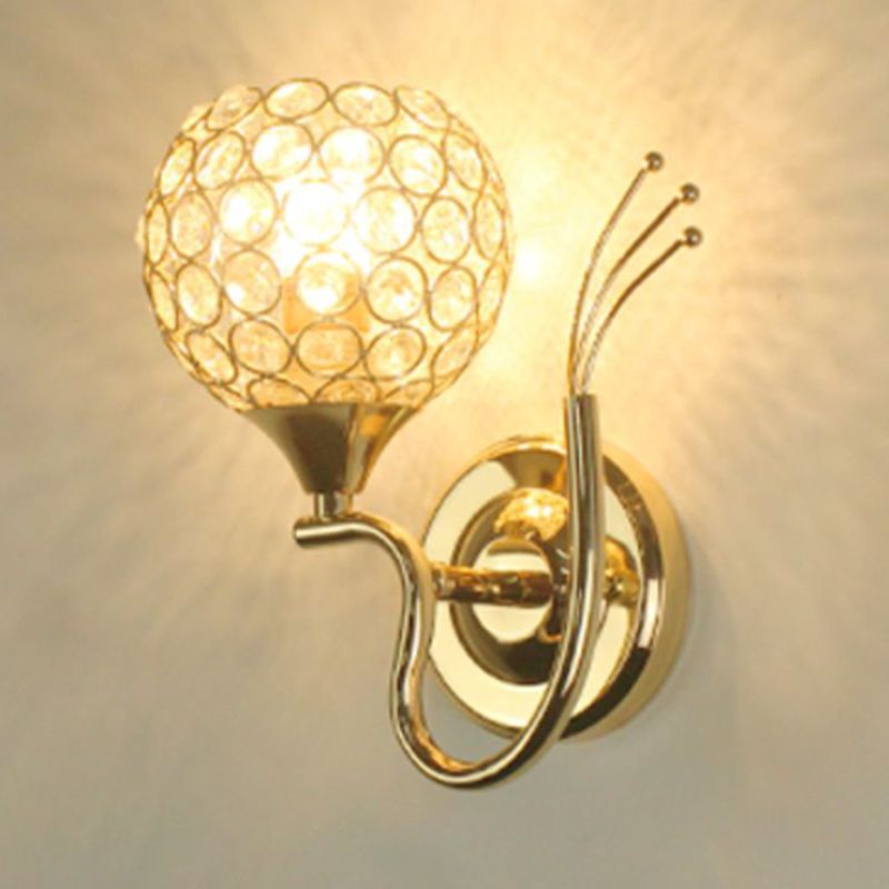 Living Room Wall Sconce Modern Golden Wall Lamp with Ball Crystal Shade