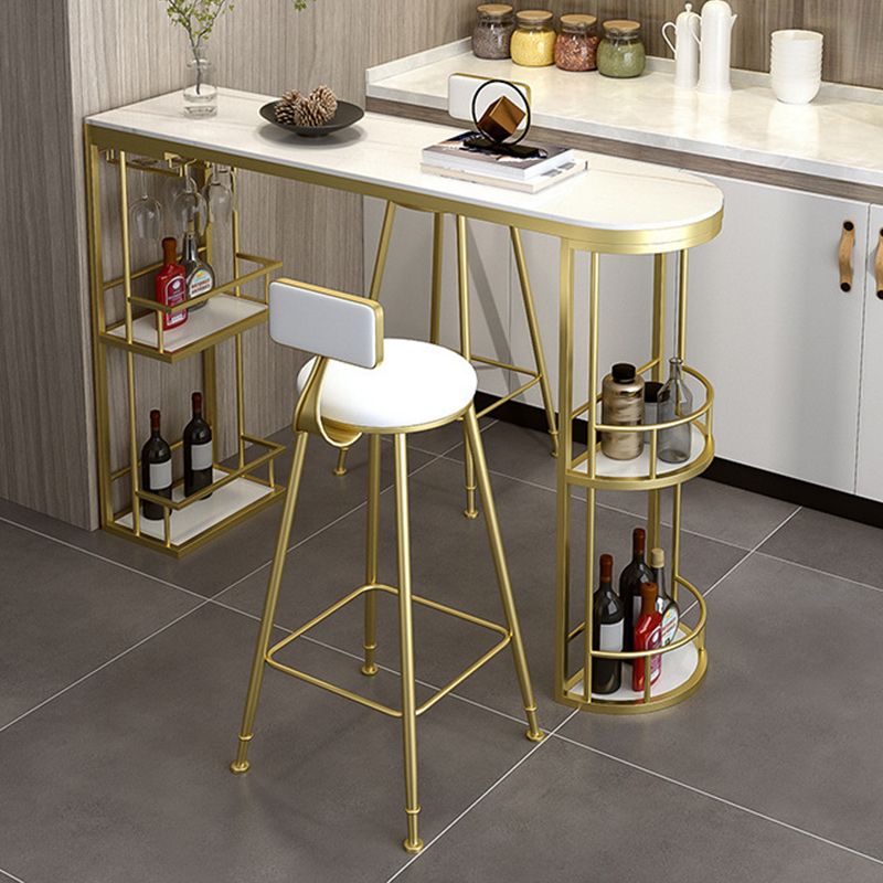 Glam Style 1/2/3 Pieces Bar Table Set Rectangle Stone Bar Table with Metal High Stools