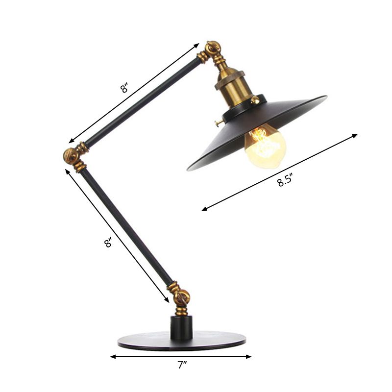Metal Flared Shade Table Lamp Farmhouse Style 1 Light Adjustable Black/Brass Finish Table Lighting for Bedroom