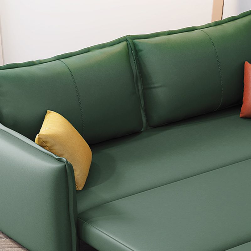 Scandinavian Faux Leather Sleeper Sofa Green Square Arm Sofa Bed