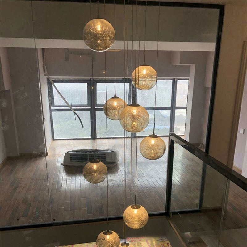 Globe Multi Light Pendant Mid-Century Modern Glass Hanging Pendant Lights for Duplex Stairs
