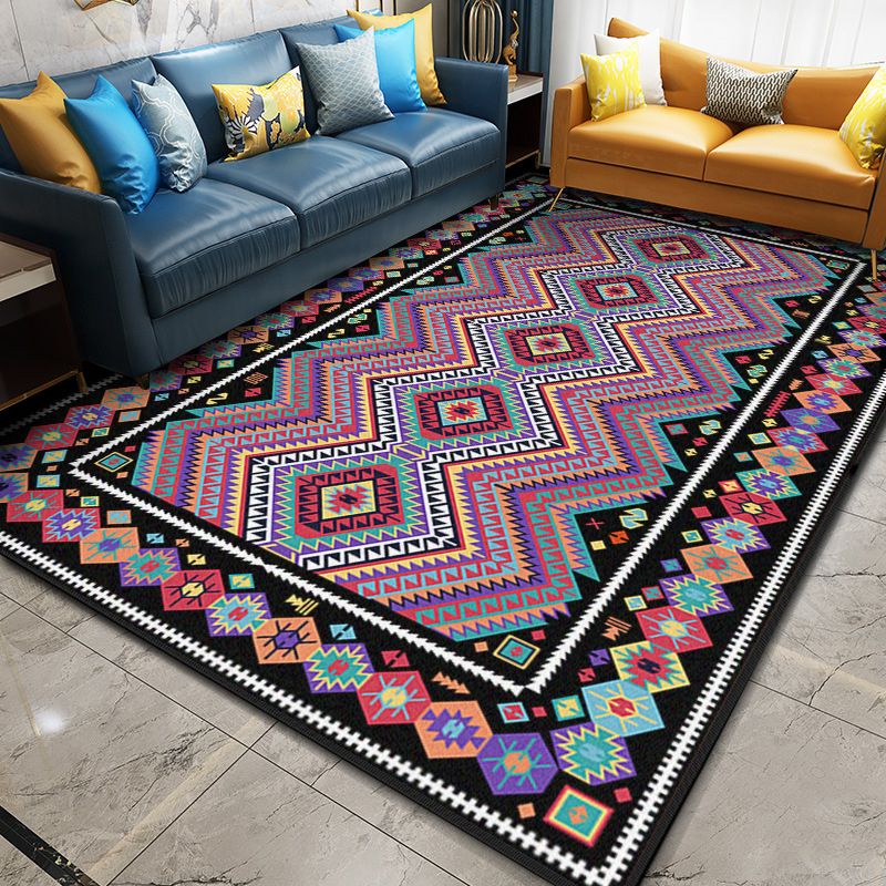Multi Color Geometric Rug Synthetics Moroccan Carpet Stain Resistant Machine Washable Anti-Slip Rug for Living Room