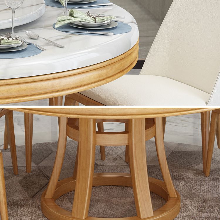 Simplicity Home Sintered Stone Dining Table Round Shape Table with Solid Wood Base