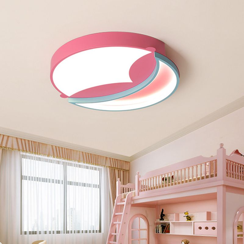 Modernist LED Flush Ceiling Light Blue/Pink Crescent Flush Mount Pendant Fixture with Acrylic Shade for Bedroom