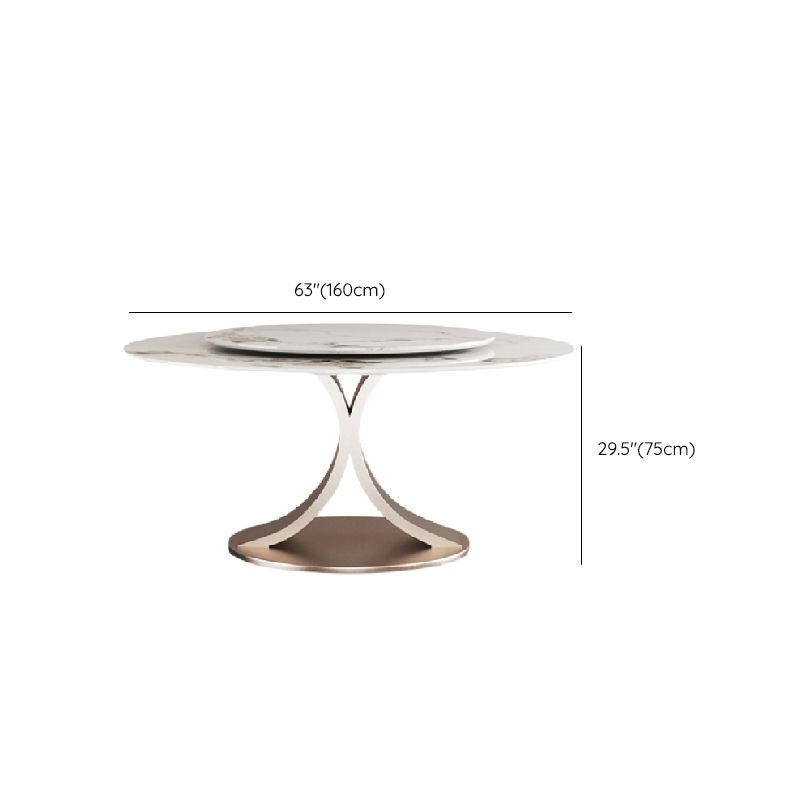 Modern Round Dining Table Stone Dining Table with Stainless Steel Pedestal Base