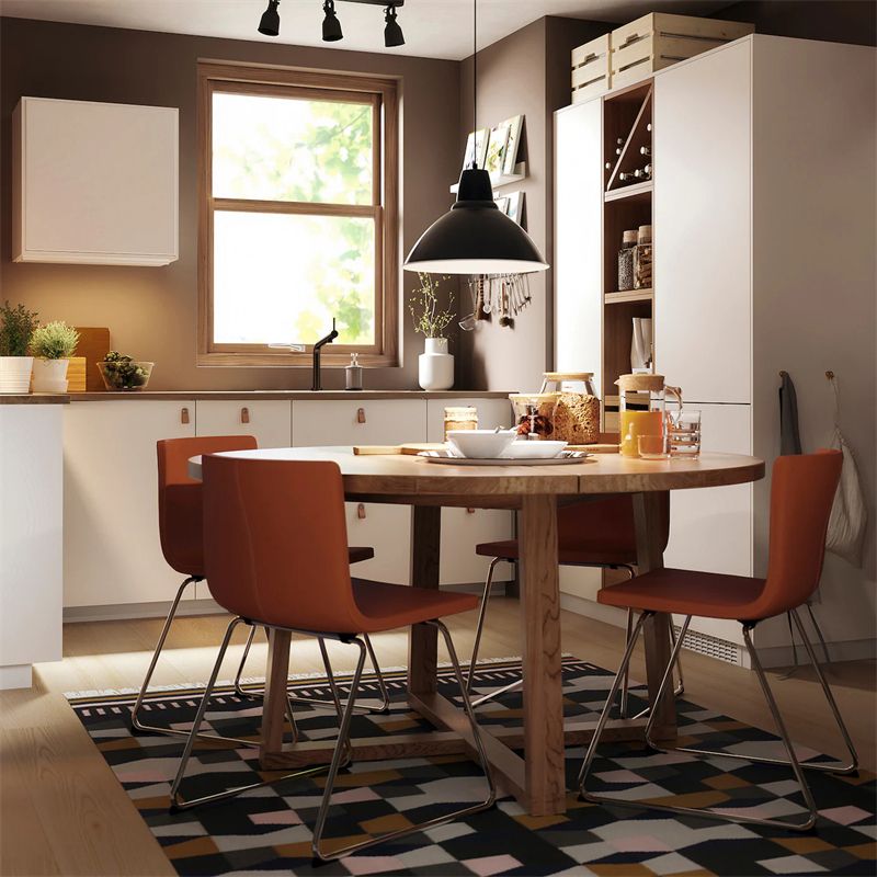 Contemporary Style Dining Table Solid Wood Round Natural Dinner Table for Home Kitchen