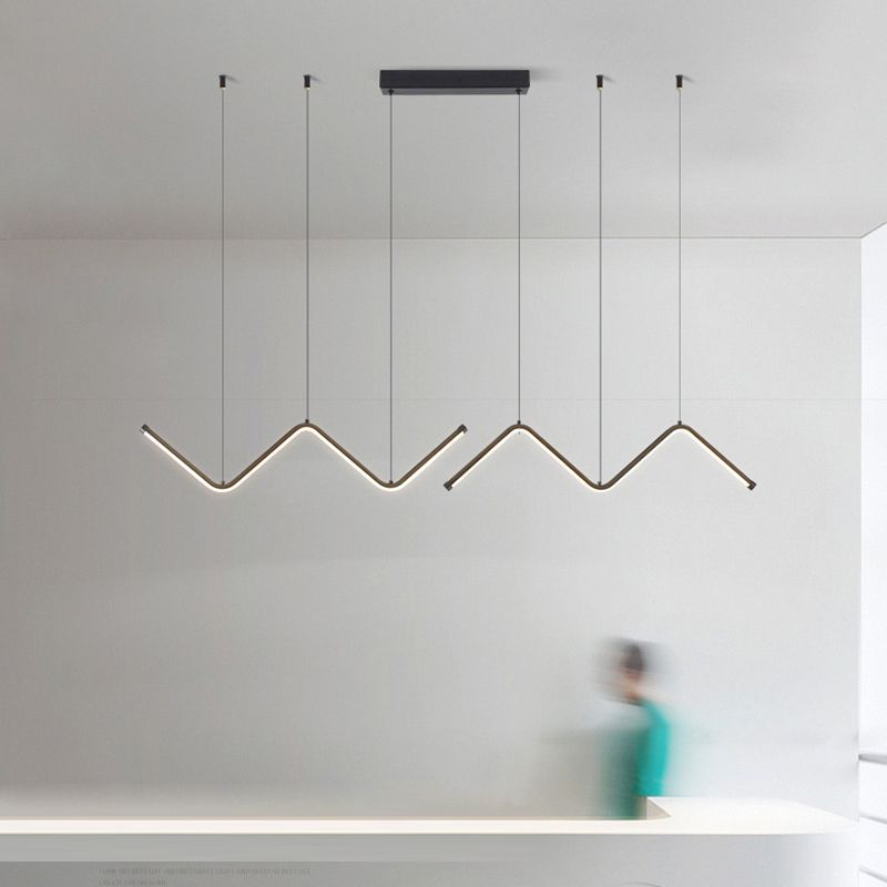 Nordic Aluminum Island Light Linear LED Island Pendant for Dining Room