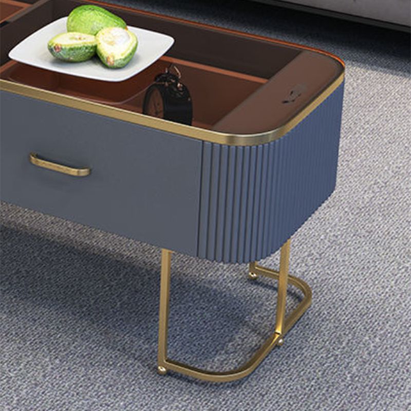 Contemporary Coffee Table with Storage Drawer and Golden Frame Base