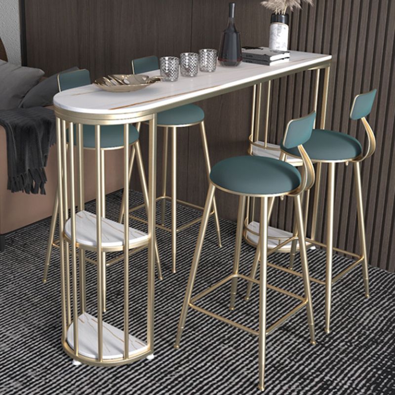 Stone Top Bar Stool Table Glam Style Bar Dining Table with Storage