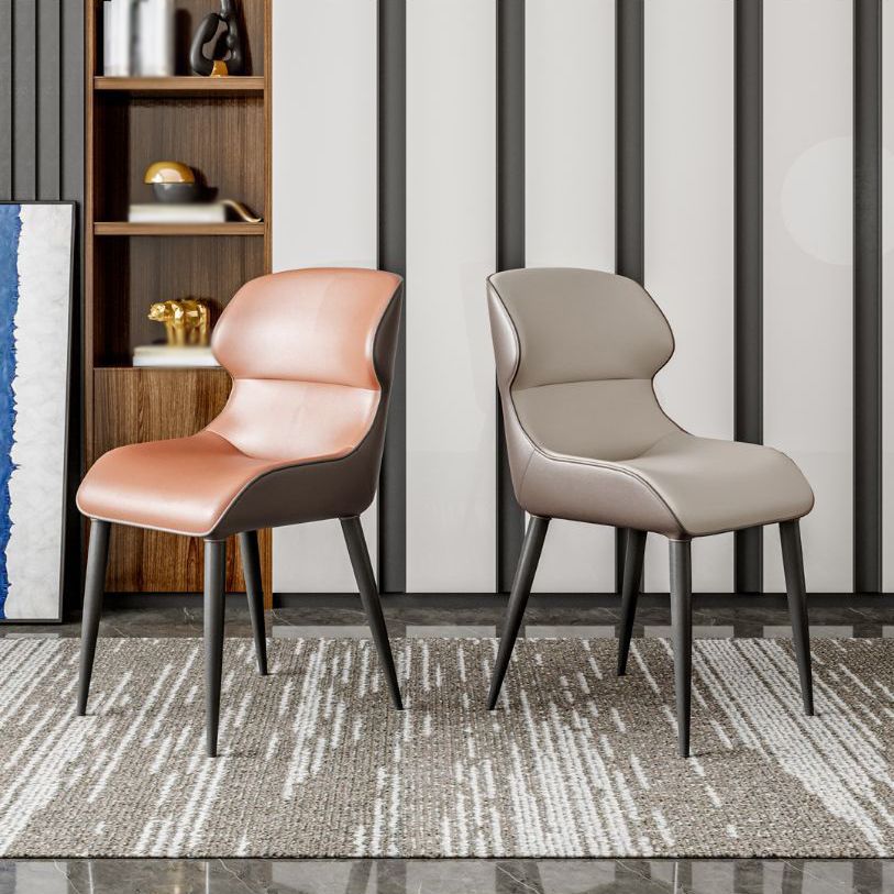 Contemporary Dining Chairs Matte Finish Leather Curved Parsons Arm Chair