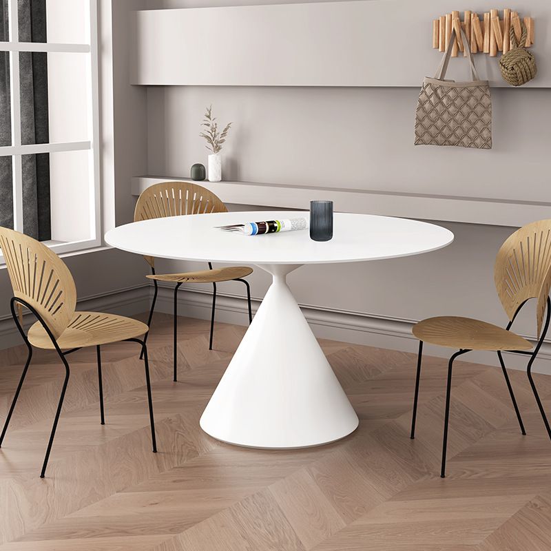 Round Sintered Stone Dining Table Modern Dining Table with Steel Pedestal Base for Home