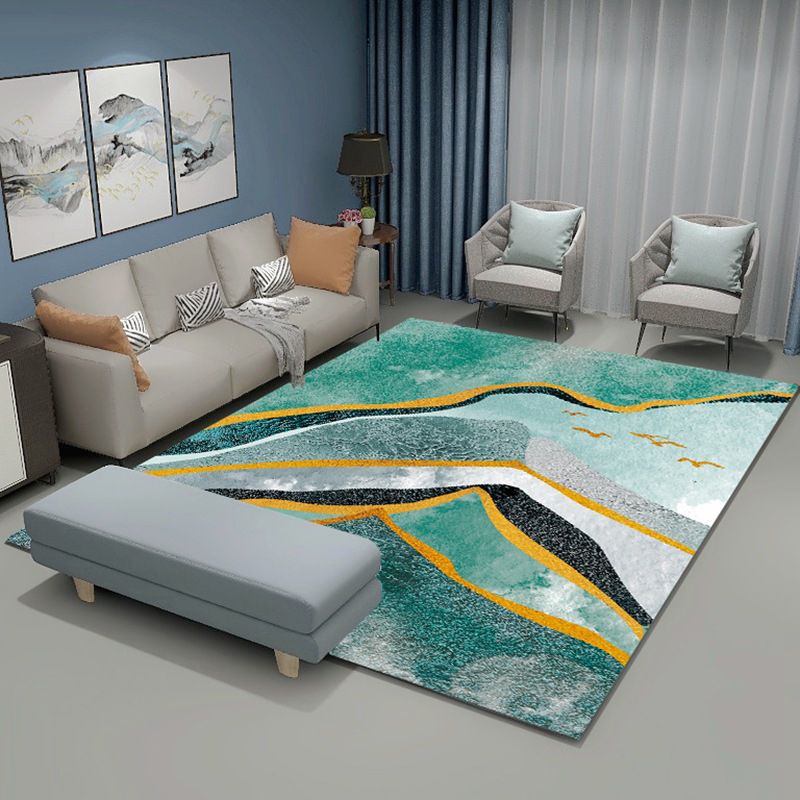 Marble Print Indoor Rug Polyester Modern Carpet Non-Slip Backing Carpet for Living Room