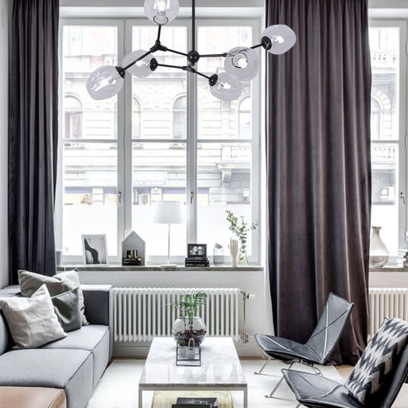 Schwarzer Zweig Kronleuchter moderner nordischer Stil 6/8/9 Lichter Bernstein/Blau/klares Glas Deckenlicht mit verstellbarem Arm