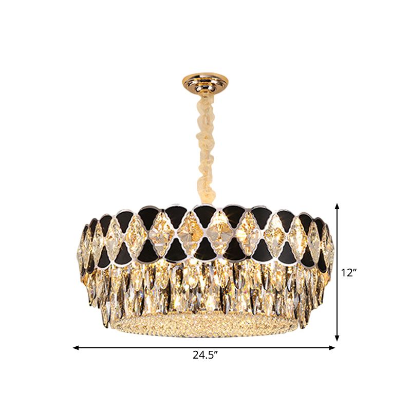 Kit di luce a sospensione circolare soggiorno moderno cristallo 12 teste lampada lampadario nero