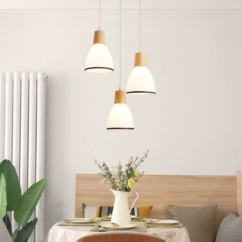 Kegelvormige eetkamer hanglampje lichtkit houten moderne stijl hangend plafondlicht in wit