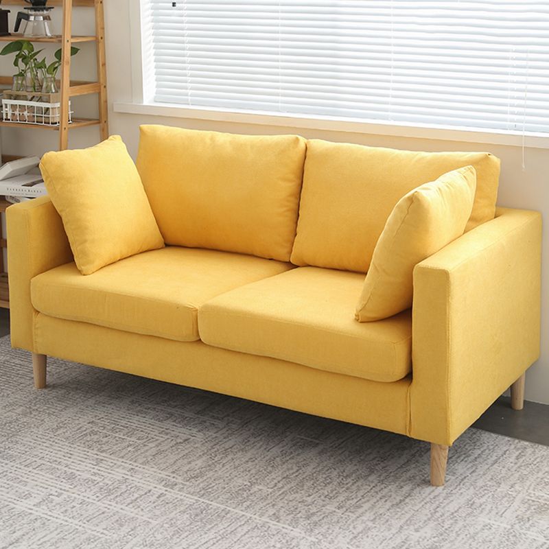 Scandinavian Linen Loveseat with Square Arms and 2 Pillows Back