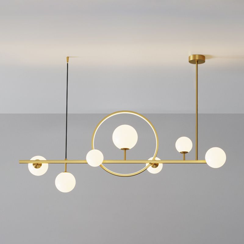 Luces colgantes de restaurantes de múltiples cabezas de geometría moderna de geometría con sombra de vidrio blanco