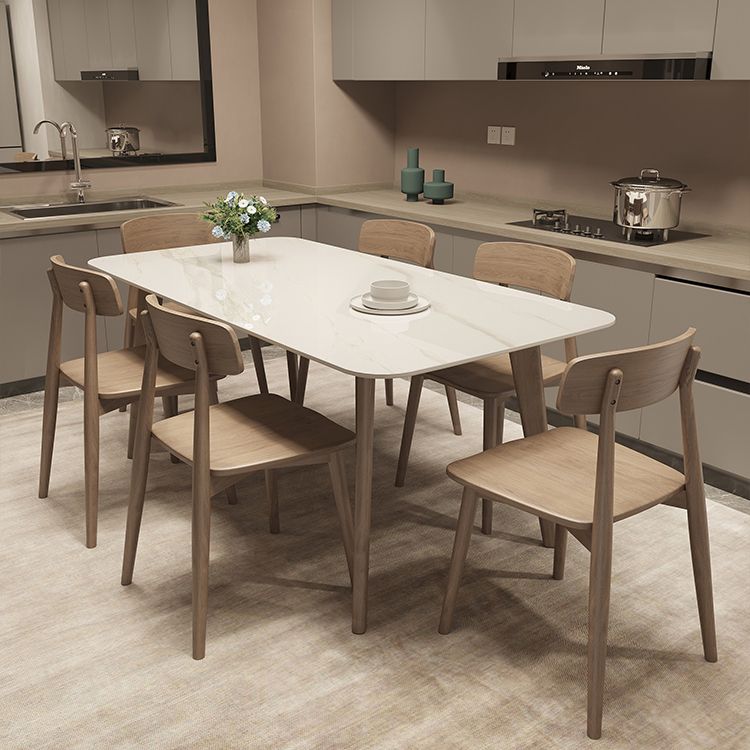 Rectangle Shaker Style Dining Table 4 Solid Wood Brown Legs Dining Table