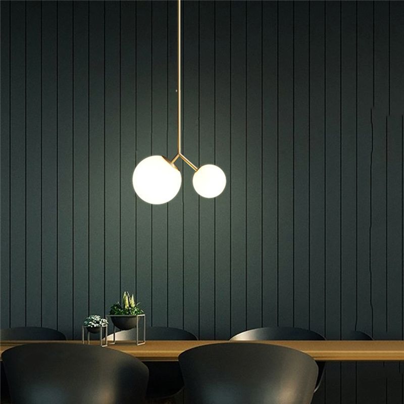 Moderno lampadario minimalista lampada in vetro sferico vetro a 2 camera leggera lampadario a soffitto camera da letto
