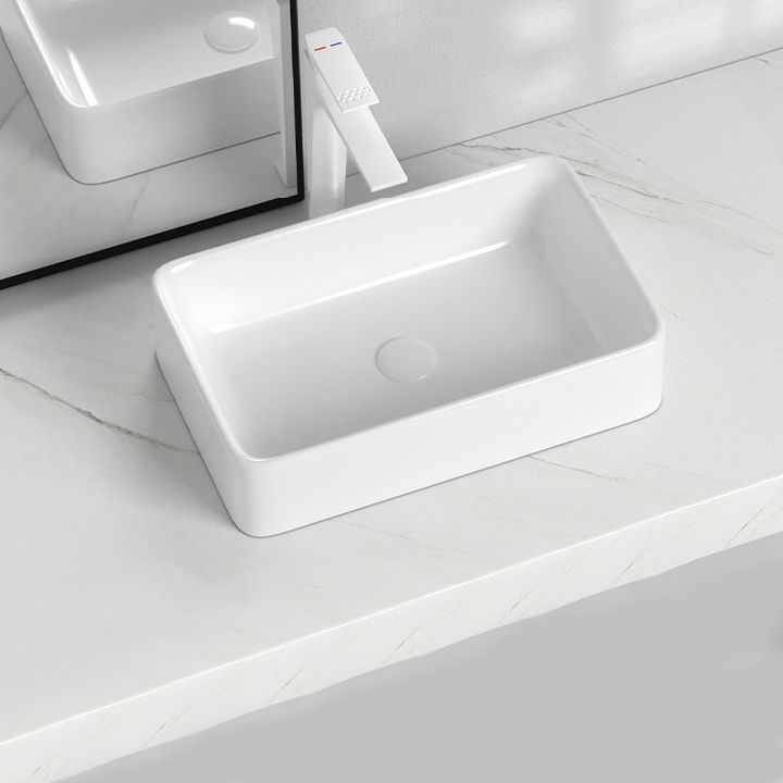 Contemporary Bathroom Sink with Single Faucet Hole Solid Color Rectangular Vessel Sink