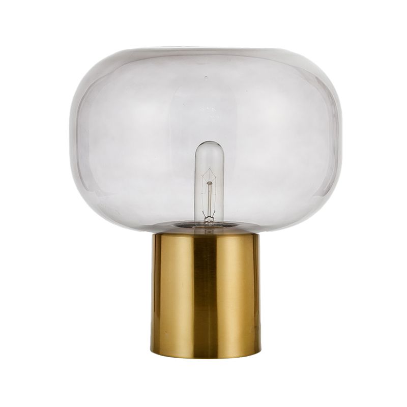 Lampada da comodino minimalista a 1 lampadina Illuminazione da tavolo ovale in metallo dorato con paralume in vetro grigio fumo