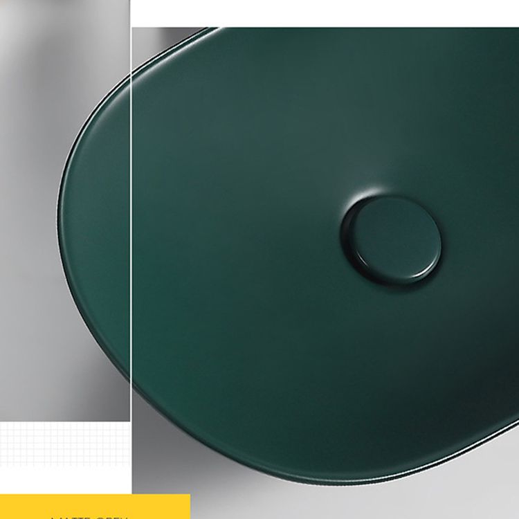 Modern Vessel Bathroom Sink Porcelain Oval with Pop-Up Drain and Faucet Vessel Sink