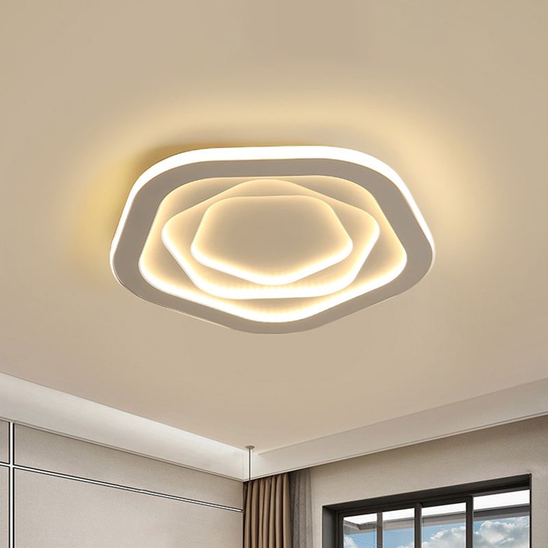 16"/19.5" W LED Bedroom Ceiling Lamp Modernist White Flush Mount Light with Flower/Pentagon/Triangle Acrylic Shade