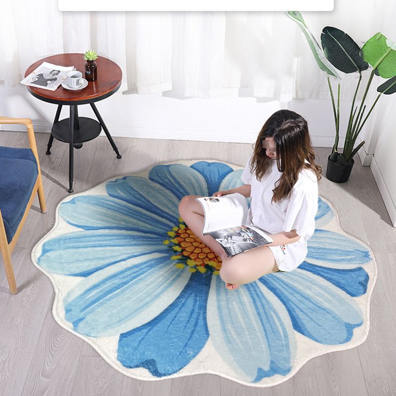 Casual Pink Rug Polyester Flower Area Rug Tear Resistant Rug for Living Room