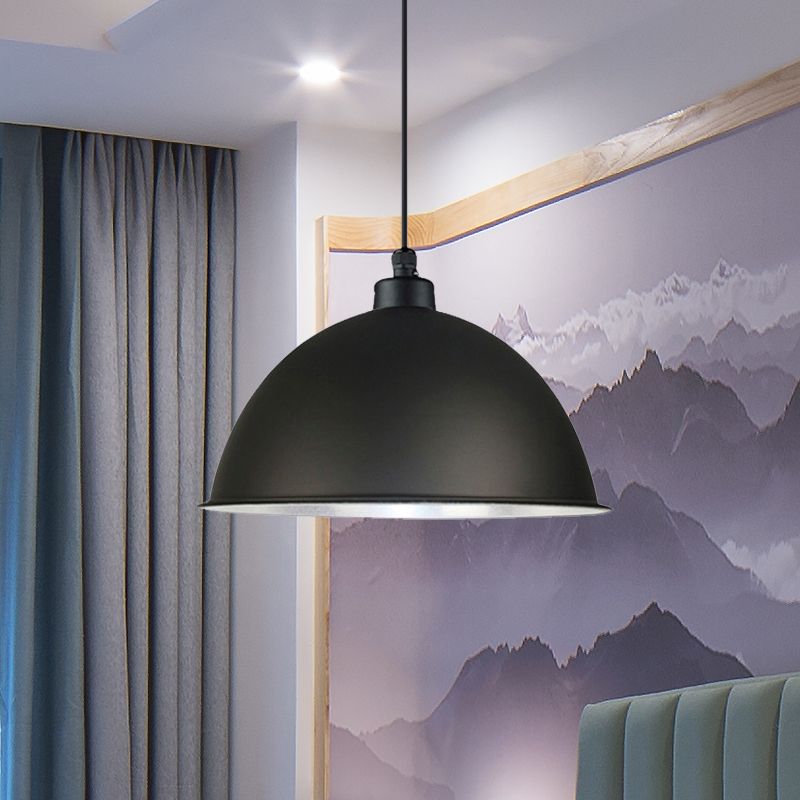 Domed Aluminum Ceiling Fixture Industrial Style 12.5"/14" W 1 Head Restaurant Hanging Lamp with Cord in Black/Red
