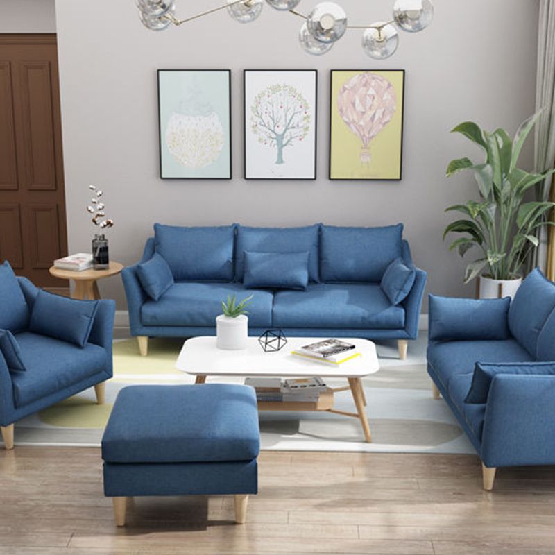 Modern Linen Sloped Arm Sofa with Bolster Pillows for Living Room