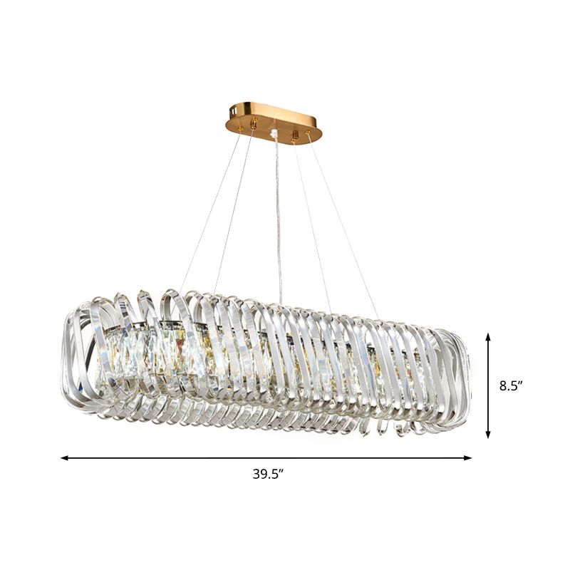Contemporary 1-Light LED Island Pendant with Crystal Shade Clear Oval Hanging Light Fixture