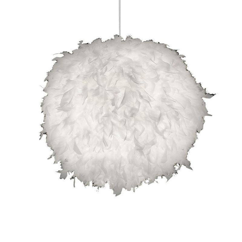 Globe Pendulum Light Simple Feather 1 Head White Hanging Light Fixture for Bedroom