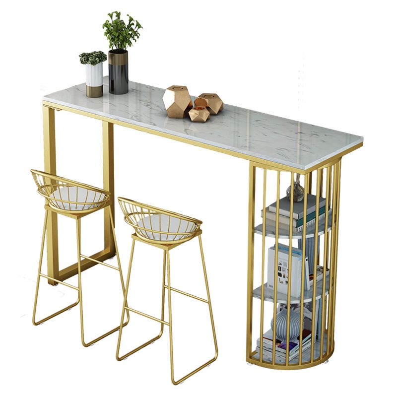 Stone Bar Dining Table Glam Style Rectangle Bar Table with Double Pedestal for Dining Room