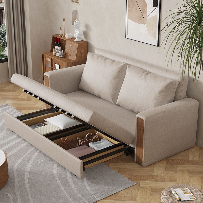 Leather Square Arm Sofa Bed Solid Color Storage Sofa Bed for Apartment