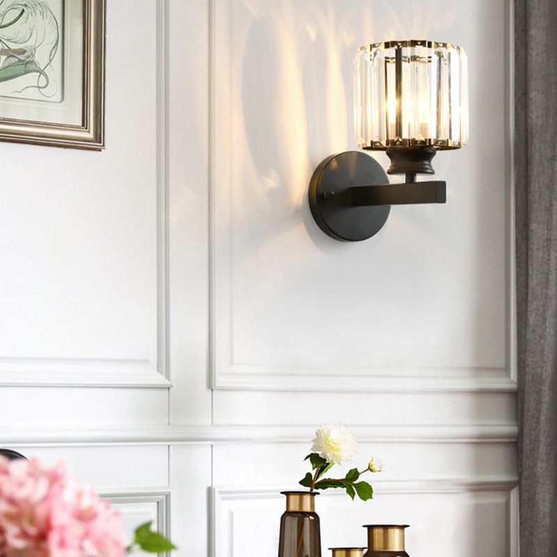 Modern Style Cylindrical Wall Sconce Crystal 1-Light Sconces for Living Room