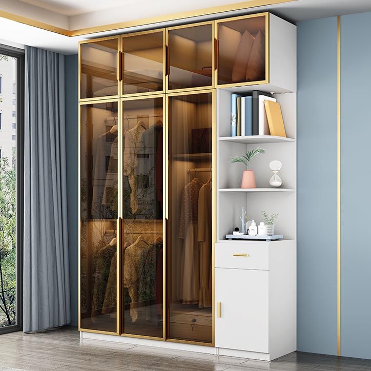 Wood and Glass Wardrobe Cabinet Contemporary Hinged Wardrobe Closet